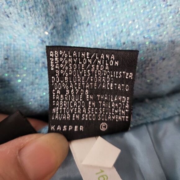 Vintage 80's Albert Nipon Skirt Wool Silk Pencil Metallic Flecked Pastel Blue 16 - Picture 9 of 9